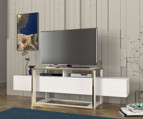 TV Meubels - TV Meubel Bianco Wit Goud Melamine 160x49,8x46,1 cm - Dimehouse