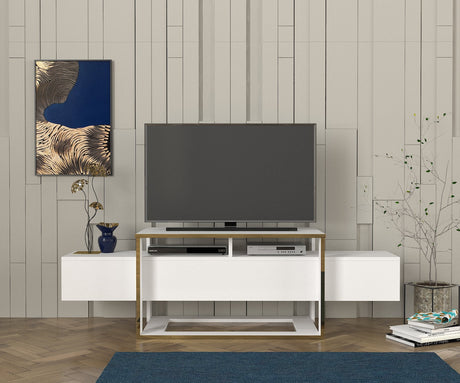 TV Meubels - TV Meubel Bianco Wit Goud Melamine 160x49,8x46,1 cm - Dimehouse
