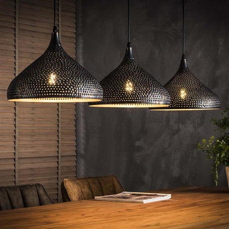 Hængelampe Aya 3 Funnel DH Interiør Brun LxBxH 114x40x31 Sort brun Ambient foto diagonalt set forfra