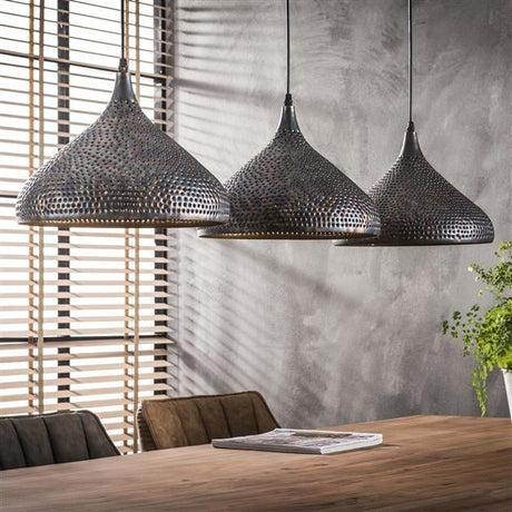 Hængelampe Aya 3 Funnel DH Interiør Brun LxBxH 114x40x31 Sort brun Ambient foto diagonalt set forfra