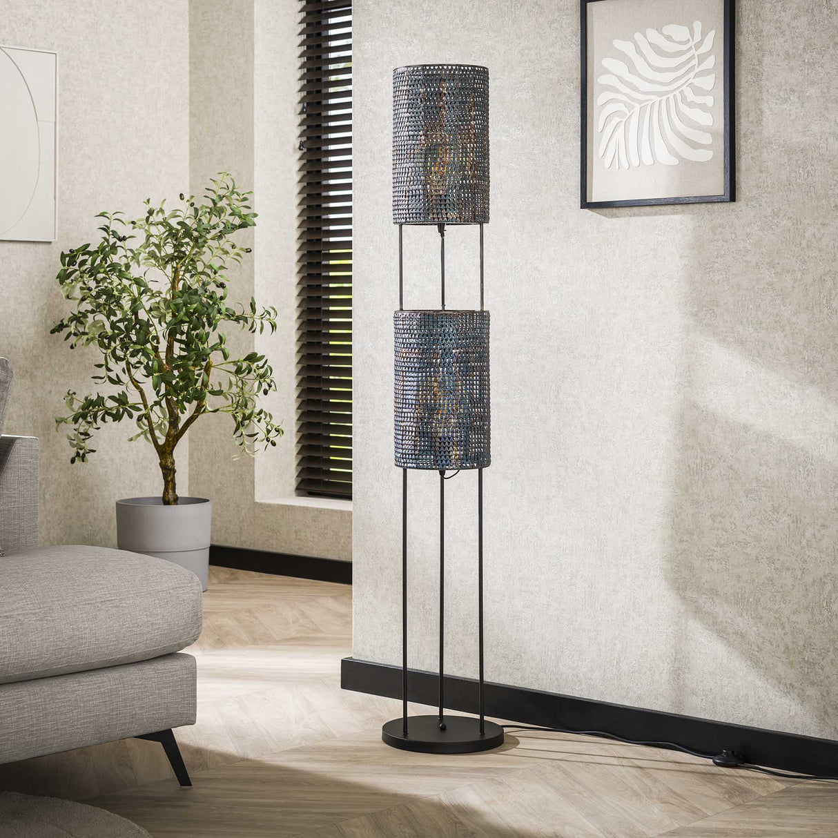 Vloerlampen - Industriële vloerlamp Armoor 2 - lichts zwart bruin - Dimehouse