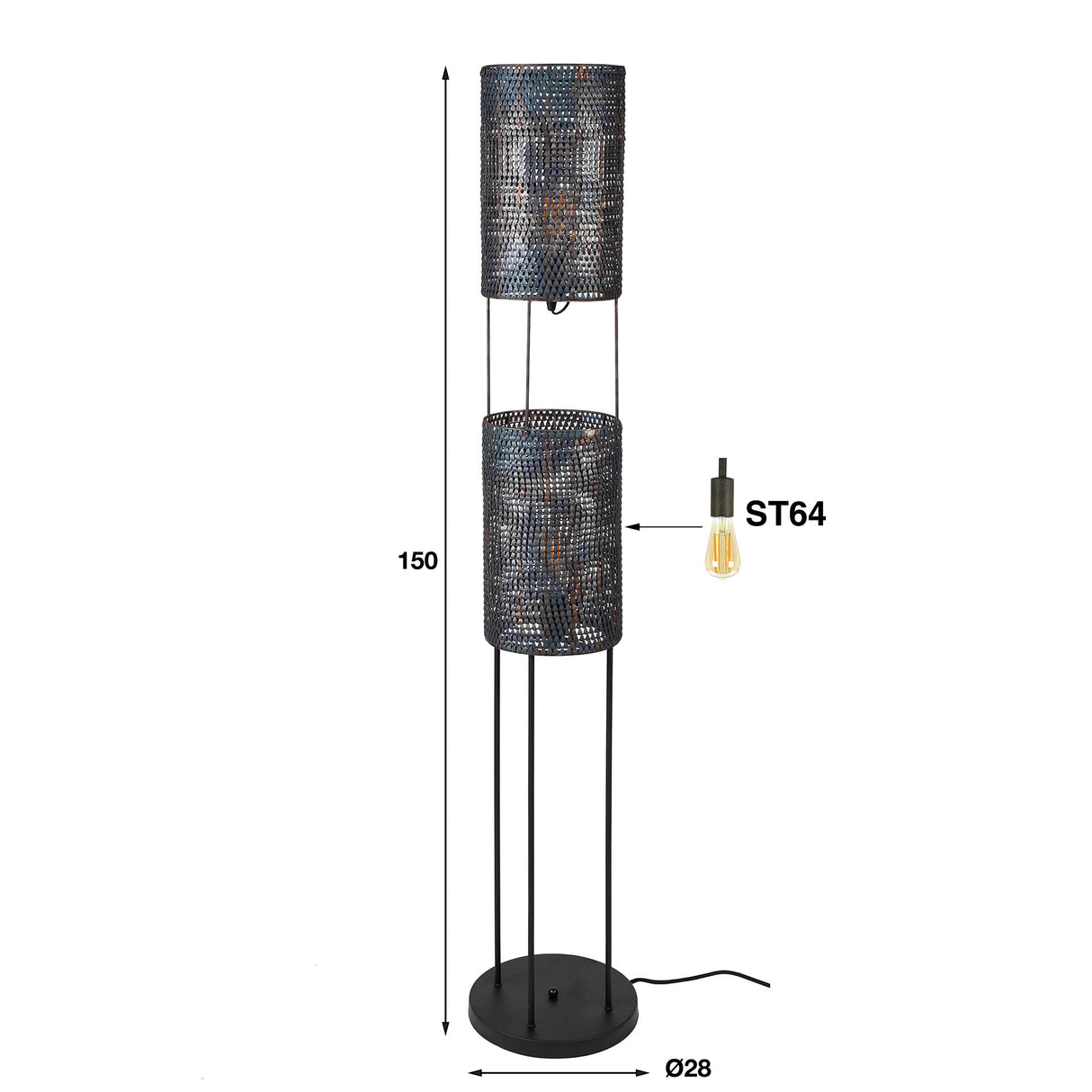 Industriel gulvlampe Armoor 2-lys sort brun