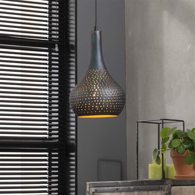 Hængelampe Aya 1 Sort-Brun DH Interiør Brun LxBxH 46x28x27 Sort brun Ambient foto diagonalt set forfra