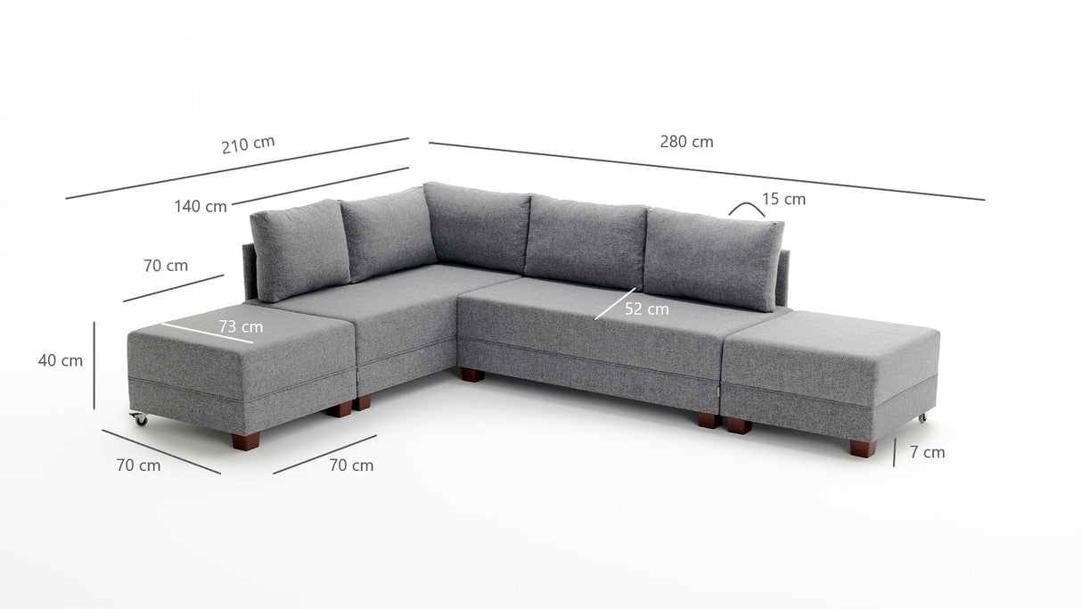 Banken - Slaapbank rood stof - XXL 280 x 210 - Links - Fly - Dimehouse