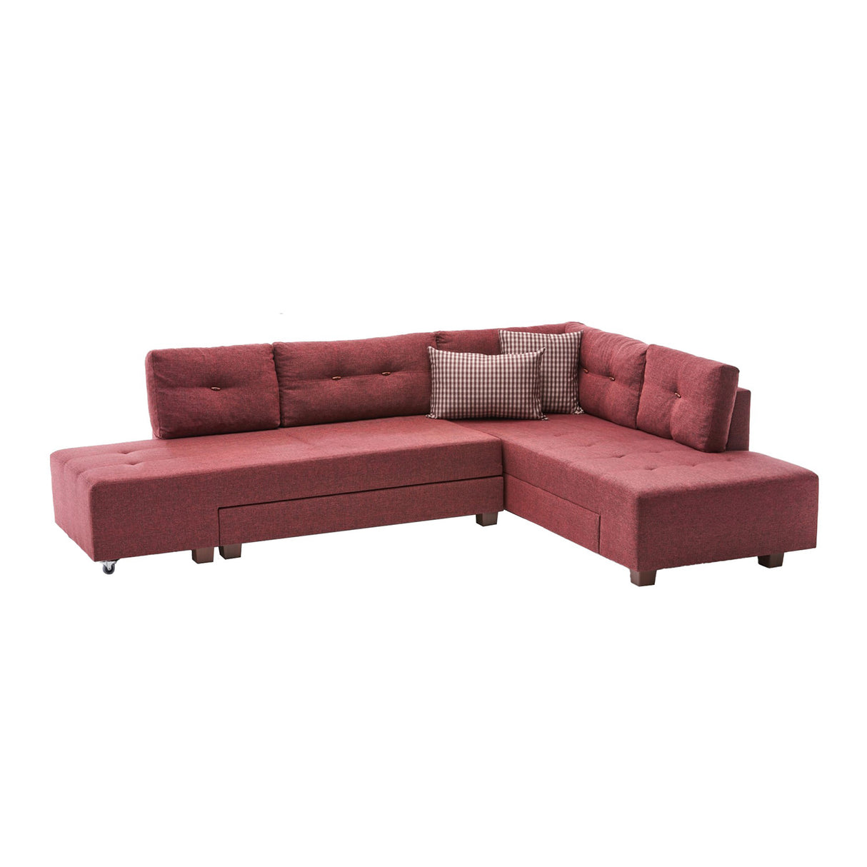 Banken - Slaapbank rood stof - XL 280x206 cm - met wielen - Rechts - Manama - Dimehouse