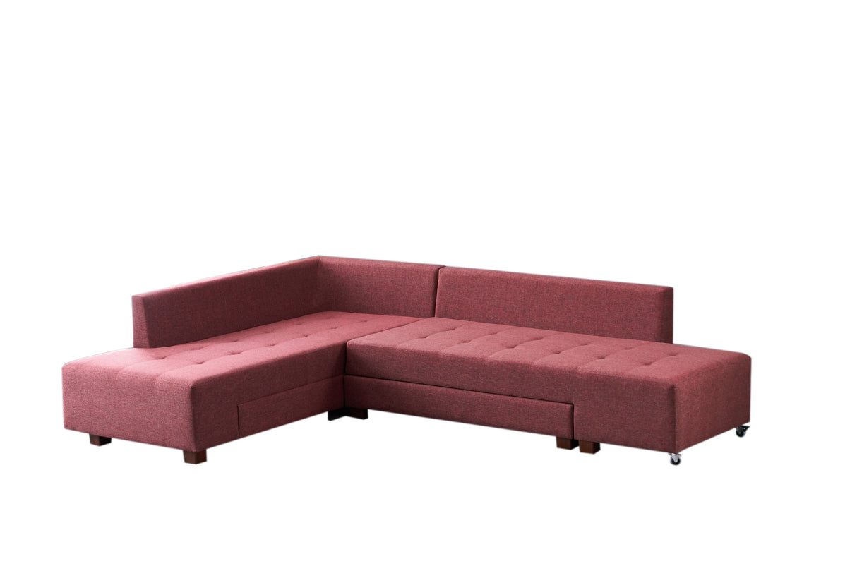 Banken - Slaapbank rood stof - XL 280x206 cm - met wielen - Links - Manama - Dimehouse