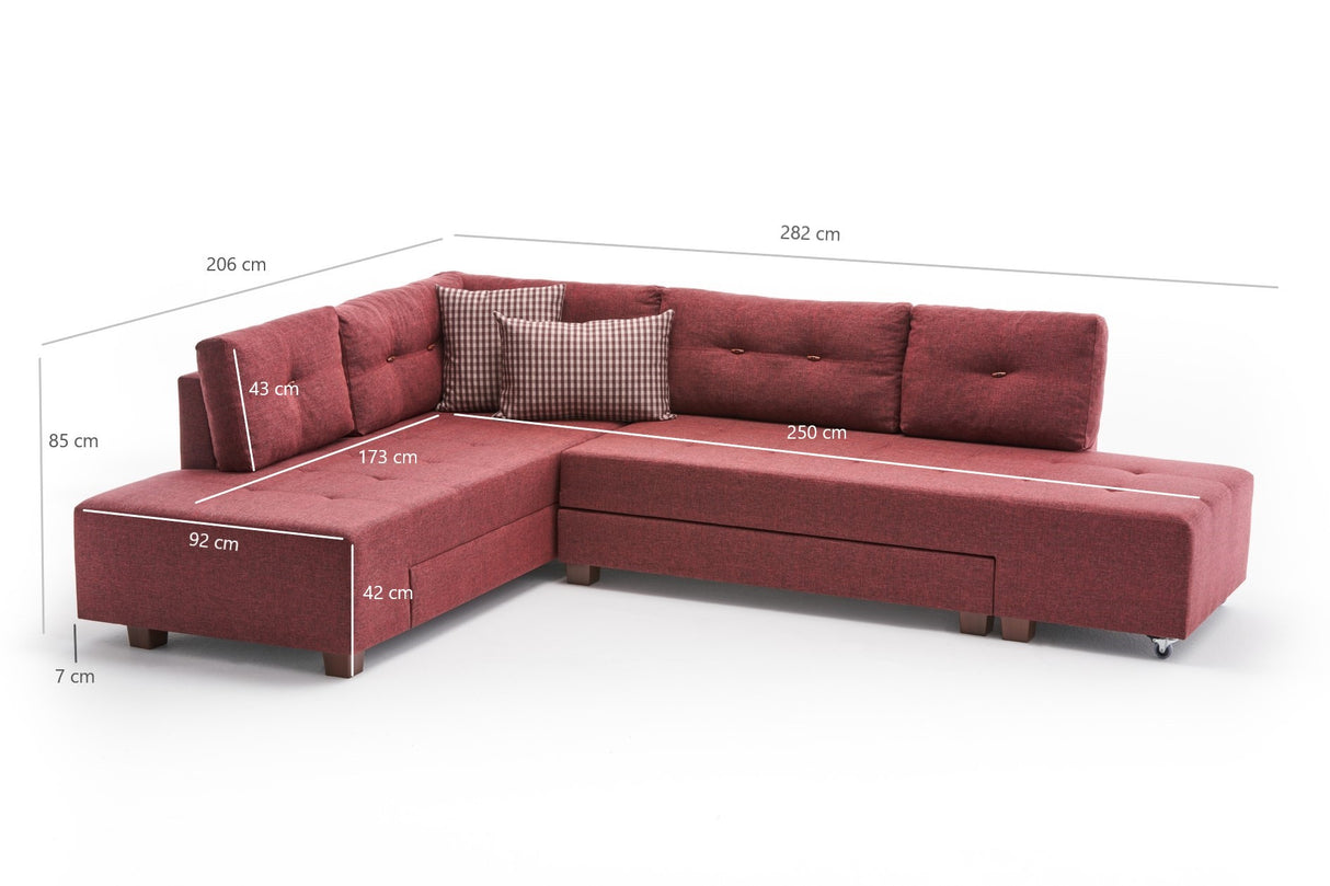 Banken - Slaapbank rood stof - XL 280x206 cm - met wielen - Links - Manama - Dimehouse