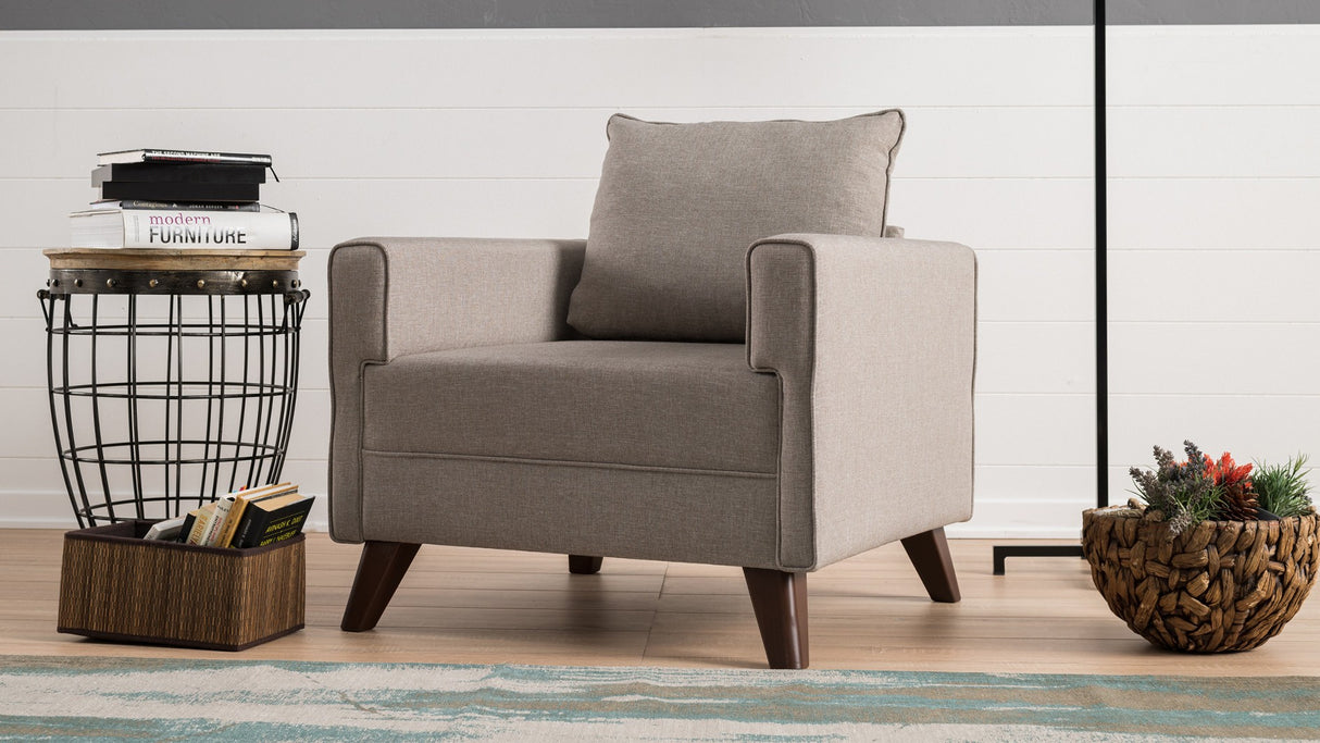 Fauteuils - Landelijke fauteuil Beige melange geweven stof Bella - Dimehouse