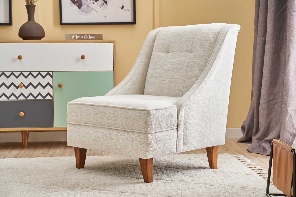 Lænestol beige chenille stof landlig klassisk Ella