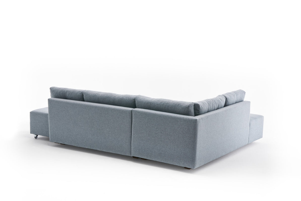 Banken - Slaapbank lichtblauw stof - XL 280x206 cm - met wielen - Links - Manama - Dimehouse