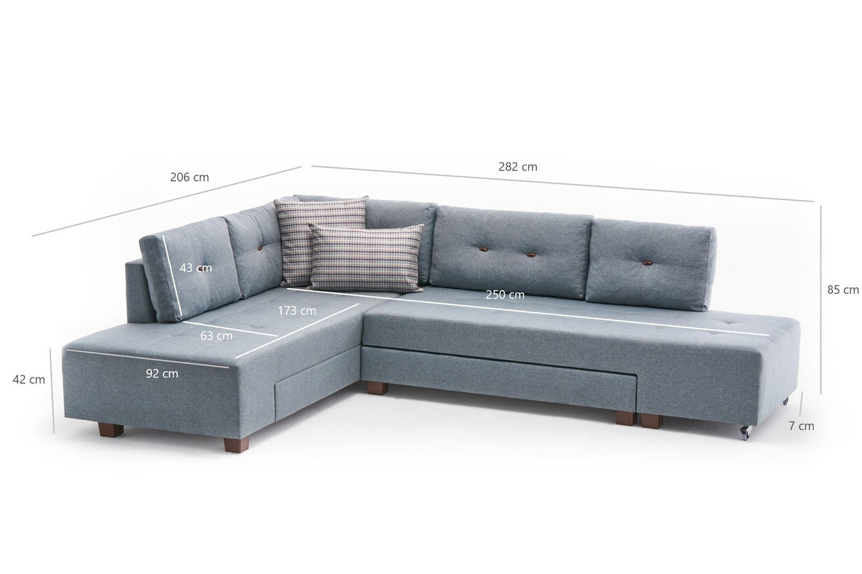 Banken - Slaapbank lichtblauw stof - XL 280x206 cm - met wielen - Links - Manama - Dimehouse