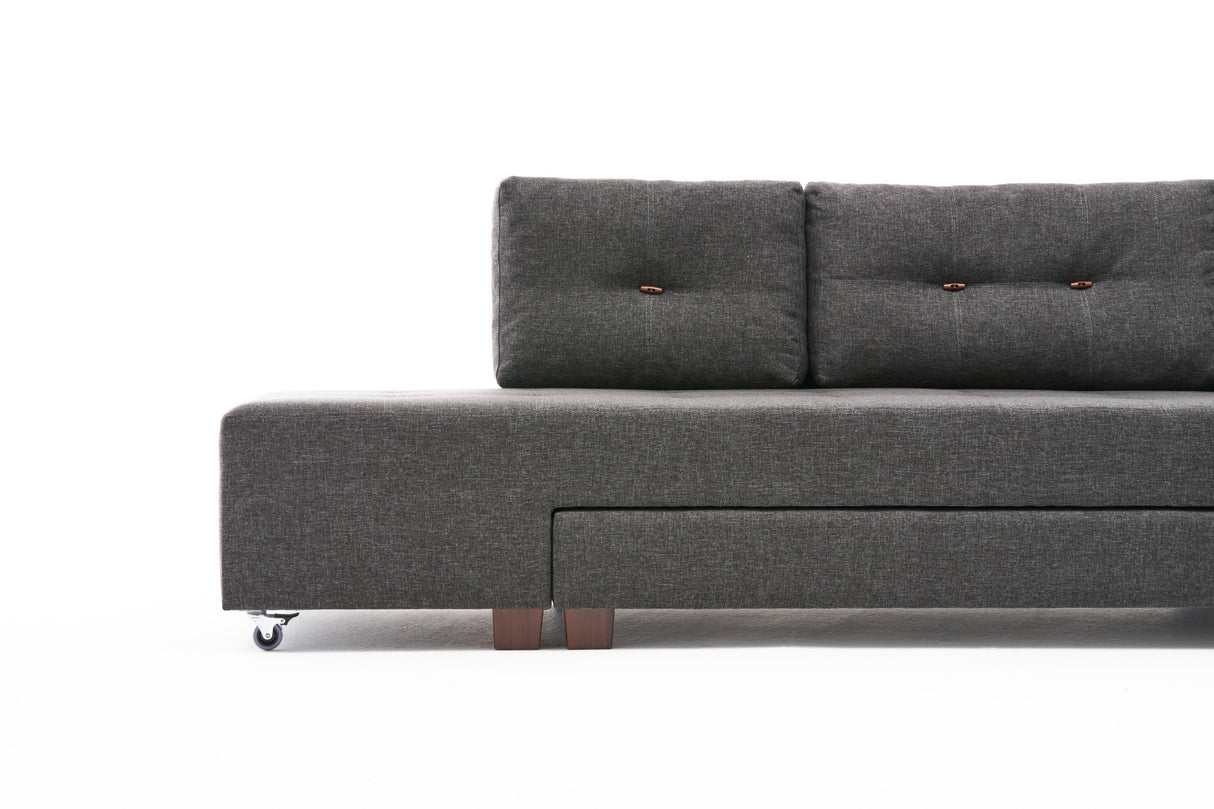 Banken - Slaapbank antraciet stof - XL 280x206 cm - met wielen - Rechts - Manama - Dimehouse