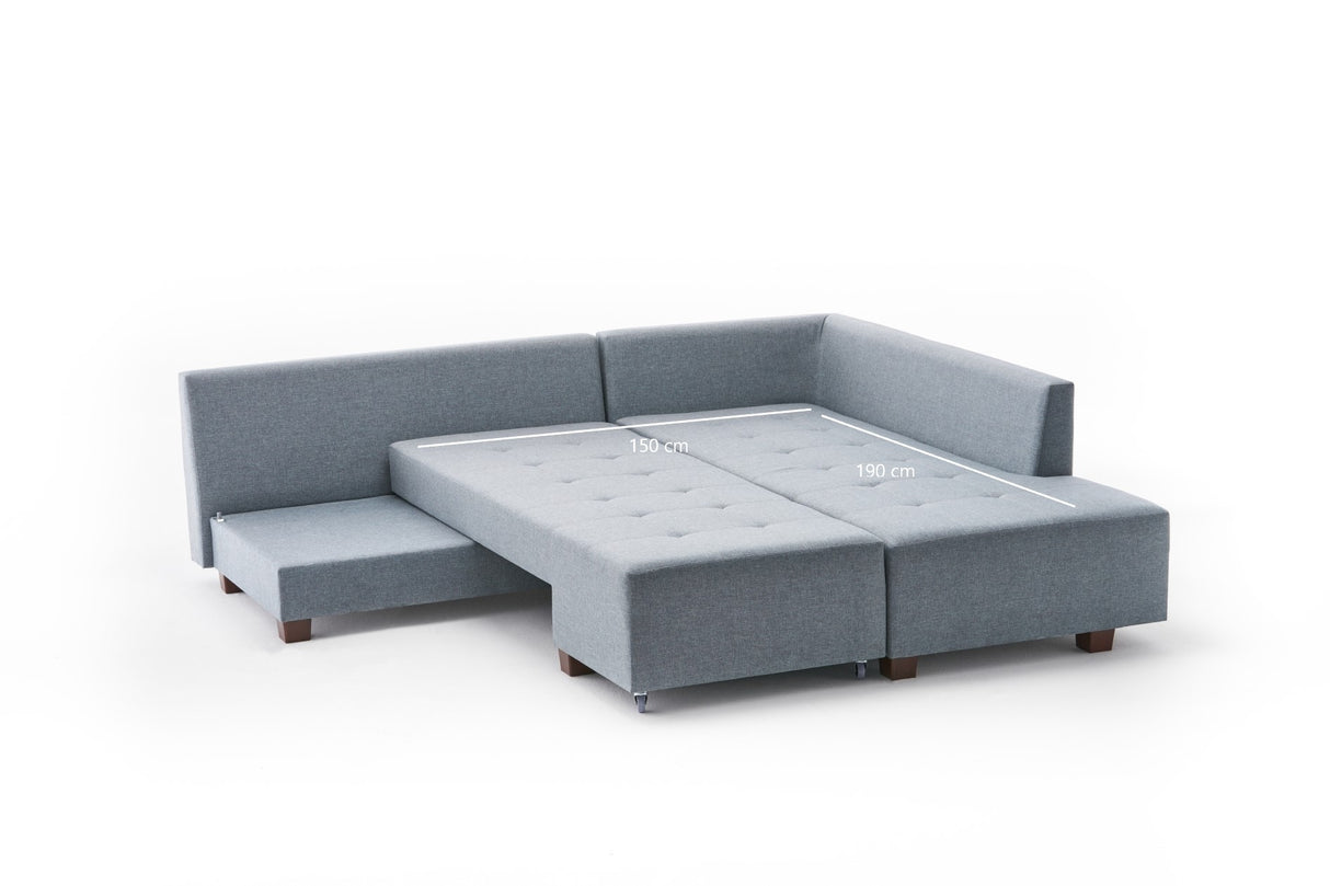 Banken - Slaapbank lichtblauw stof - XL 280x206 cm - met wielen - Rechts - Manama - Dimehouse