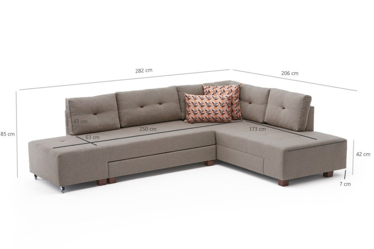 Banken - Slaapbank taupe stof - XL 280x206 cm - met wielen - Rechts - Manama - Dimehouse