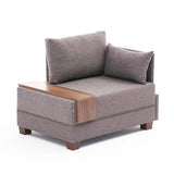 Fauteuils - Moderne Fauteuil Bruin Stof Fly - Rechts - Met Houten Tafeltje - Dimehouse