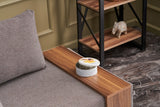 Fauteuils - Moderne Fauteuil Bruin Stof Fly - Links - Met Houten Tafeltje - Dimehouse