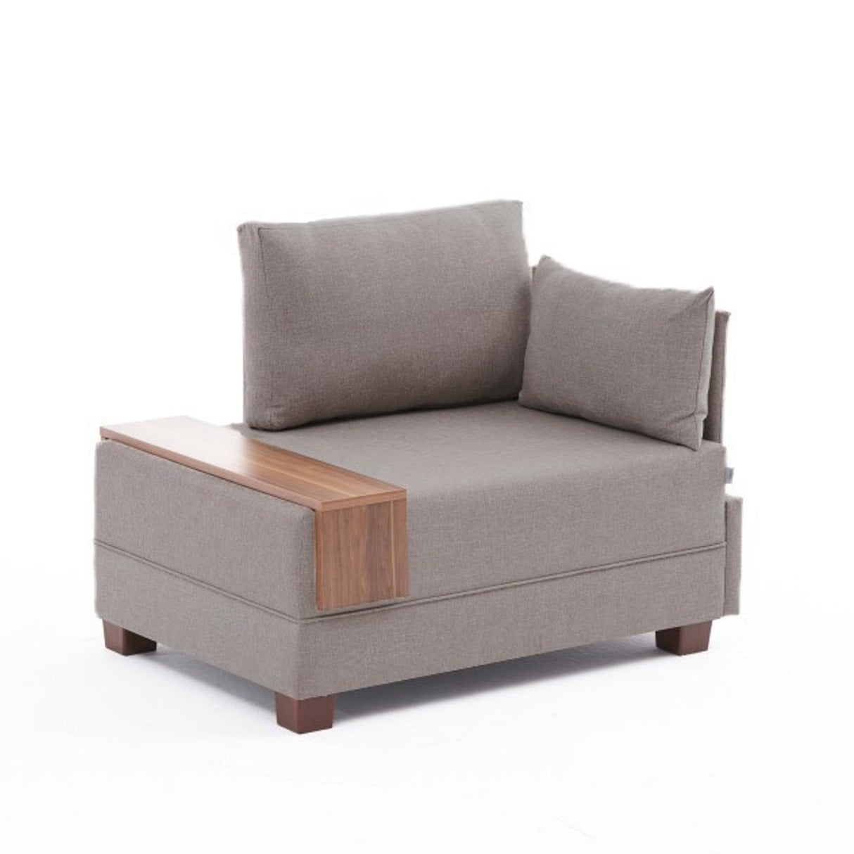 Fauteuils - Moderne Fauteuil Beige Stof Fly - Rechts - Met Houten Tafeltje - Dimehouse