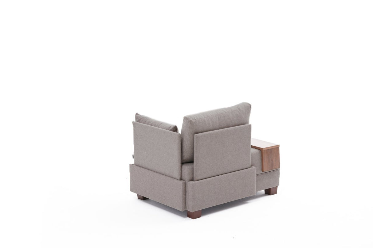 Fauteuils - Moderne Fauteuil Beige Stof Fly - Rechts - Met Houten Tafeltje - Dimehouse
