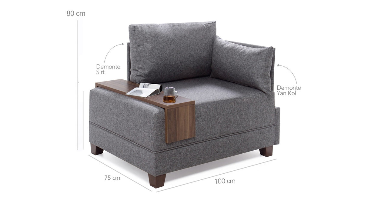 Fauteuils - Moderne Fauteuil Beige Stof Fly - Rechts - Met Houten Tafeltje - Dimehouse