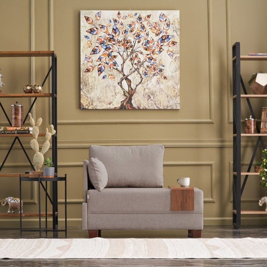 Fauteuils - Moderne Fauteuil Beige Stof Fly - Links - Met Houten Tafeltje - Dimehouse