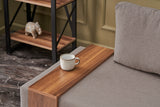 Fauteuils - Moderne Fauteuil Beige Stof Fly - Links - Met Houten Tafeltje - Dimehouse