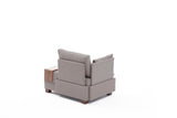 Fauteuils - Moderne Fauteuil Beige Stof Fly - Links - Met Houten Tafeltje - Dimehouse