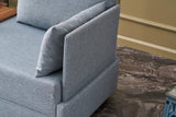 Fauteuils - Moderne Fauteuil Blauw Stof Fly - Rechts - Met Houten Tafeltje - Dimehouse