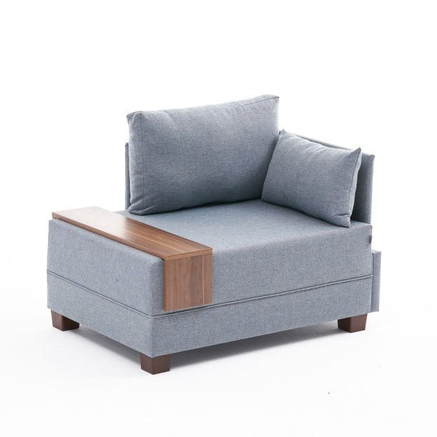 Fauteuils - Moderne Fauteuil Blauw Stof Fly - Rechts - Met Houten Tafeltje - Dimehouse