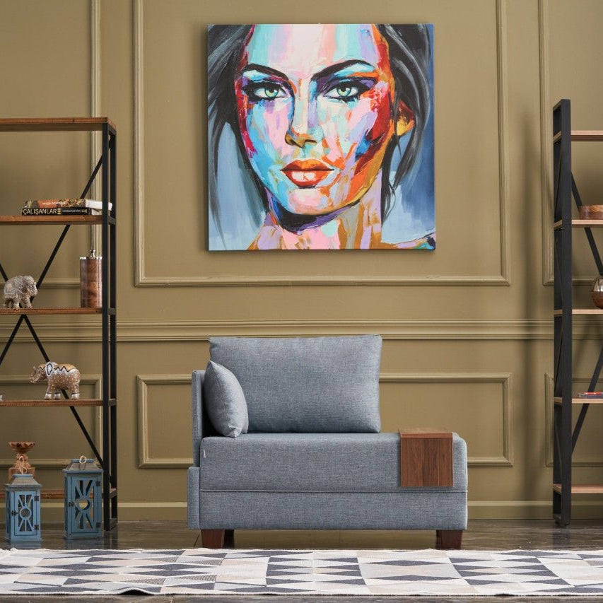 Fauteuils - Moderne Fauteuil Blauw Stof Fly - Links - Met Houten Tafeltje - Dimehouse