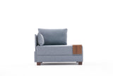 Fauteuils - Moderne Fauteuil Blauw Stof Fly - Links - Met Houten Tafeltje - Dimehouse