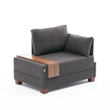 Fauteuils - Moderne Fauteuil Antraciet Stof Fly - Rechts - Met Houten Tafeltje - Dimehouse