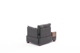 Fauteuils - Moderne Fauteuil Antraciet Stof Fly - Rechts - Met Houten Tafeltje - Dimehouse