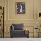 Fauteuils - Moderne Fauteuil Antraciet Stof Fly - Links - Met Houten Tafeltje - Dimehouse