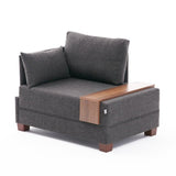Fauteuils - Moderne Fauteuil Antraciet Stof Fly - Links - Met Houten Tafeltje - Dimehouse