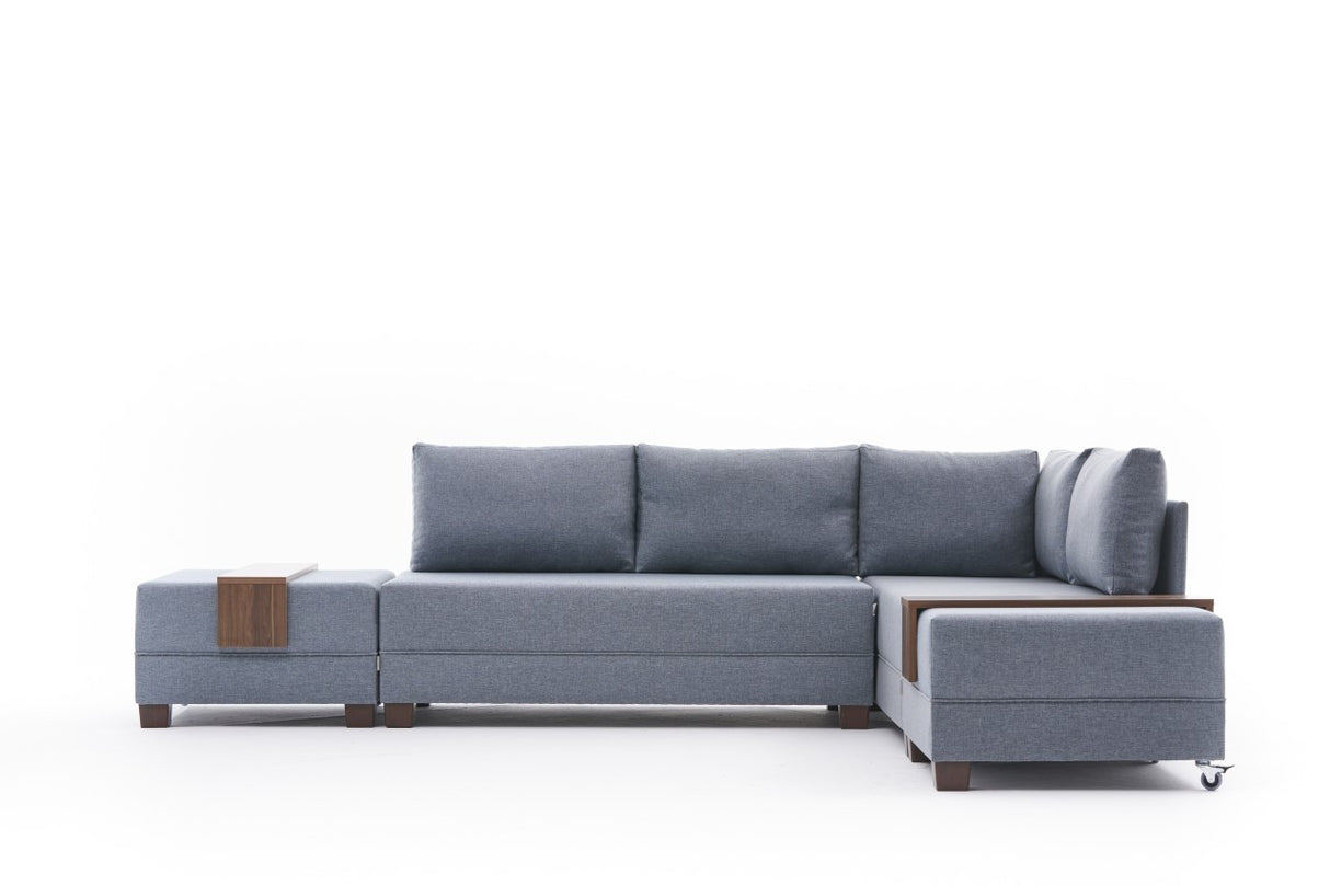 Banken - Slaapbank blauw stof - XXL 280 x 210 - Rechts - Fly - Dimehouse