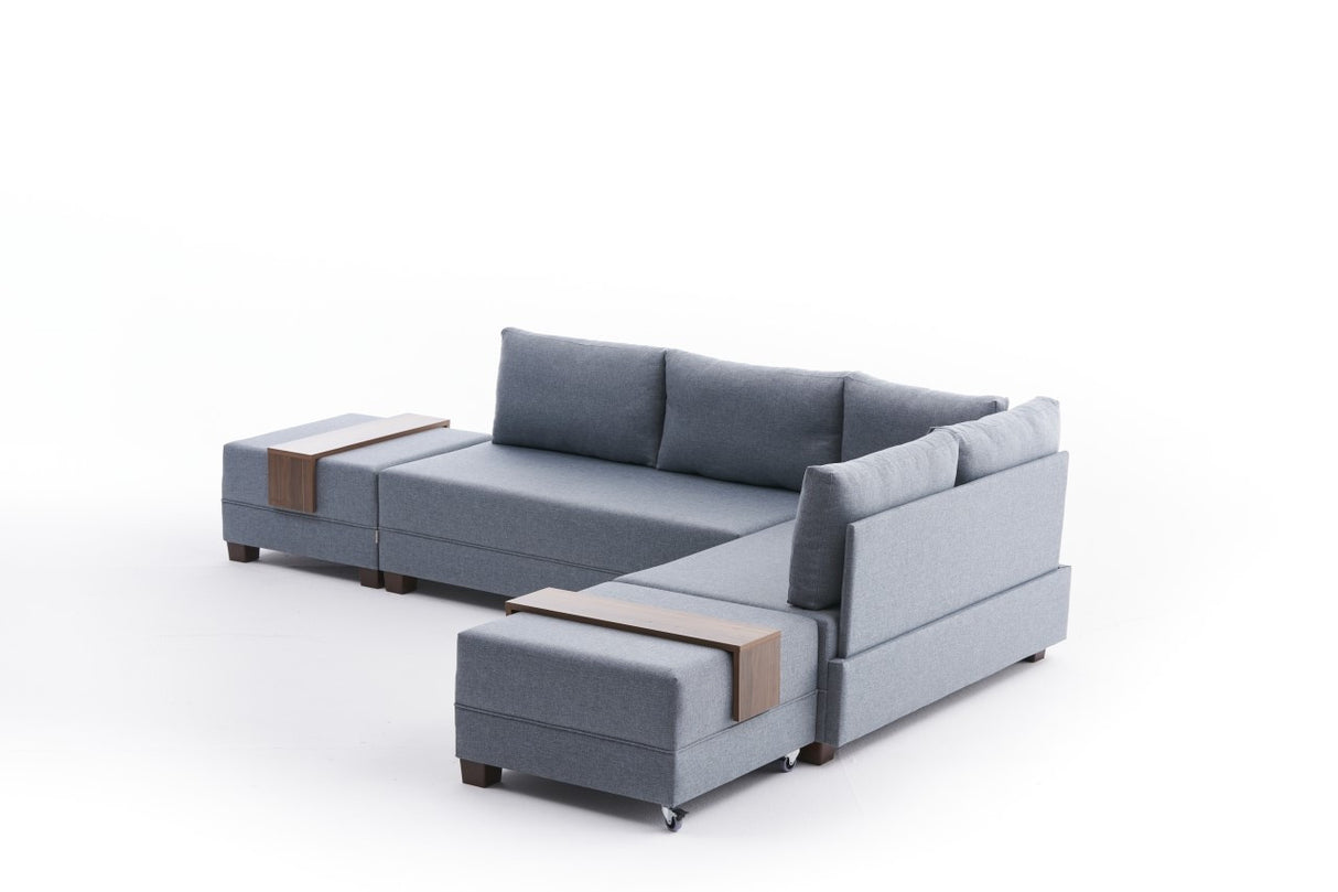 Banken - Slaapbank blauw stof - XXL 280 x 210 - Rechts - Fly - Dimehouse