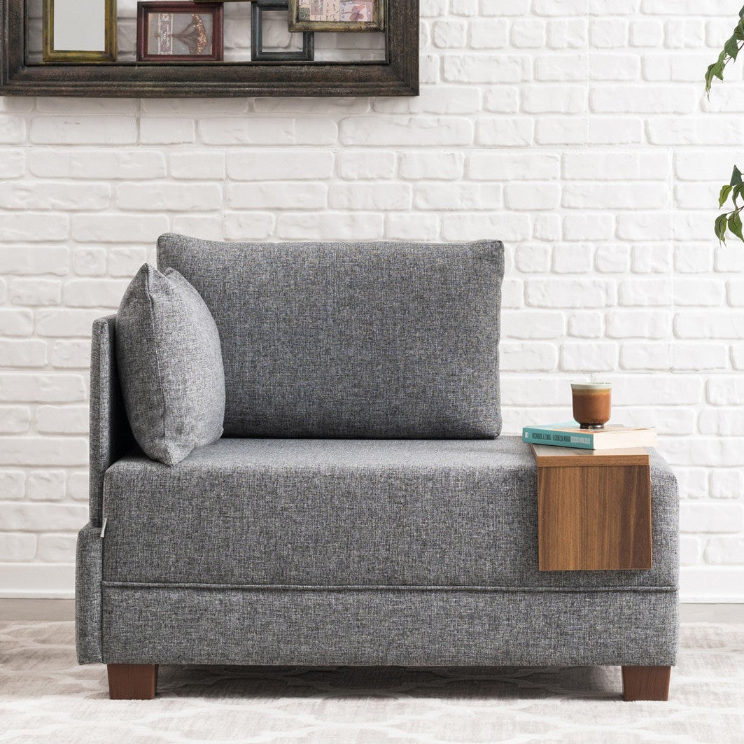 Fauteuils - Moderne Fauteuil Grijs Stof Fly - Links - Met Houten Tafeltje - Dimehouse
