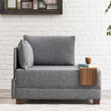 Fauteuils - Moderne Fauteuil Grijs Stof Fly - Links - Met Houten Tafeltje - Dimehouse