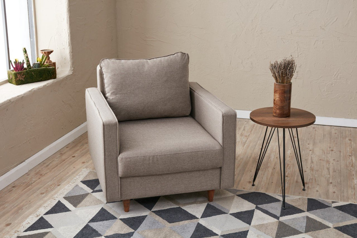 Fauteuils - Modern landelijke fauteuil zandkleurige stof Eva - Dimehouse