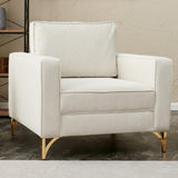 Fauteuils - Moderne fauteuil crème bouclé stof met gouden stoelpoten Berlin - Dimehouse