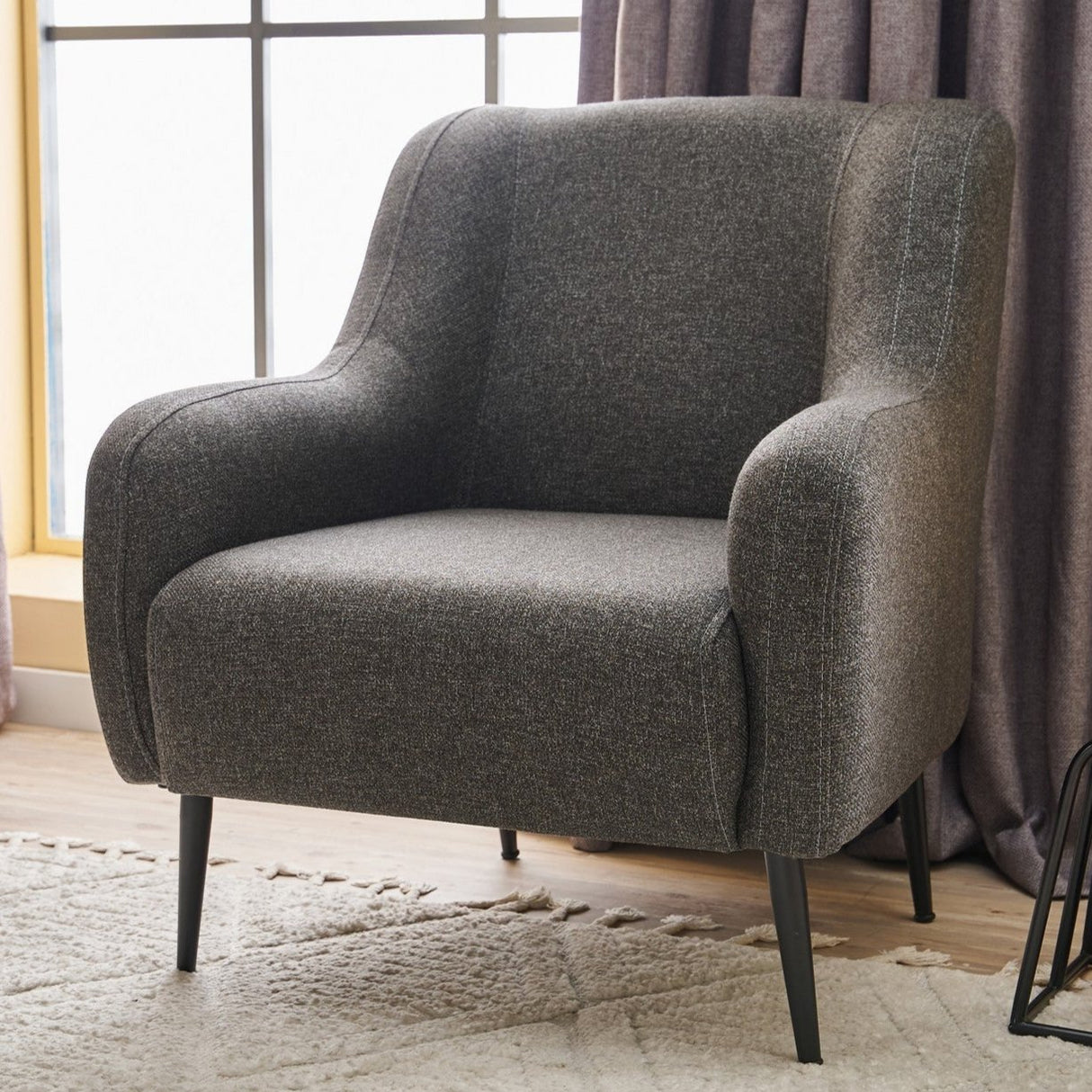 Fauteuils - Moderne fauteuil Antraciet linnen stof met hoge poot Revos - Dimehouse