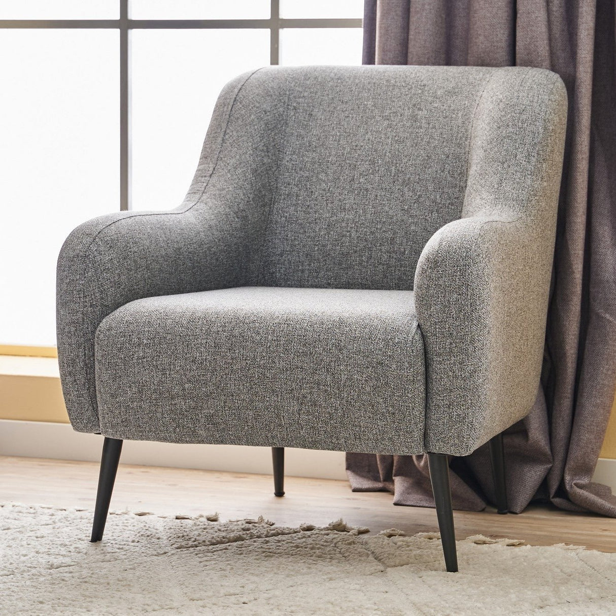 Fauteuils - Moderne fauteuil Grijs linnen stof met hoge poot Revos - Dimehouse