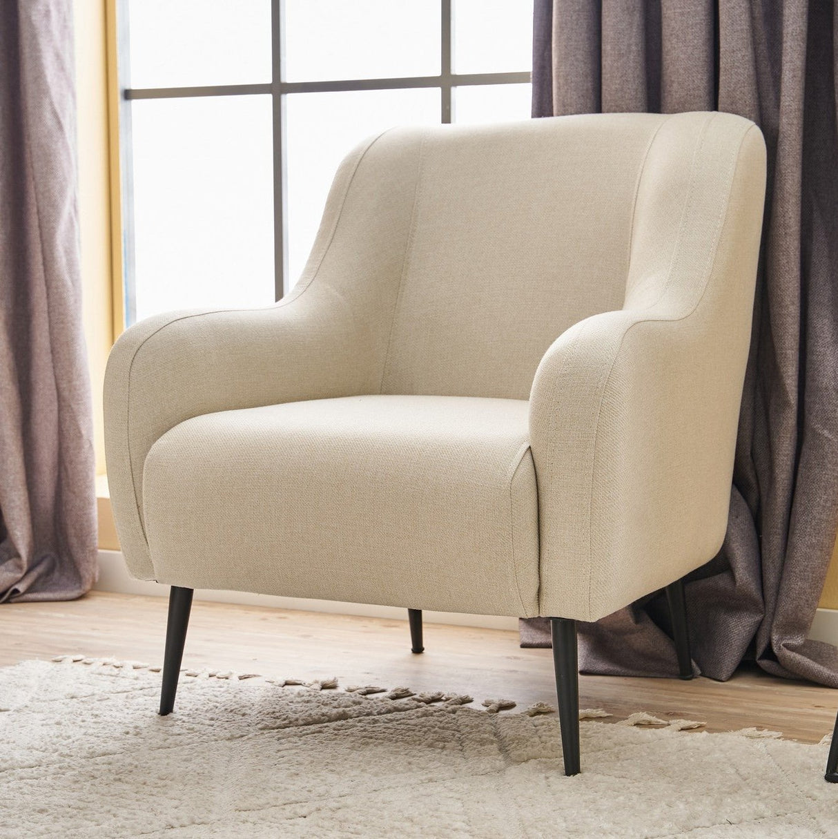 Fauteuils - Moderne fauteuil Beige linnen stof met hoge poot Revos - Dimehouse