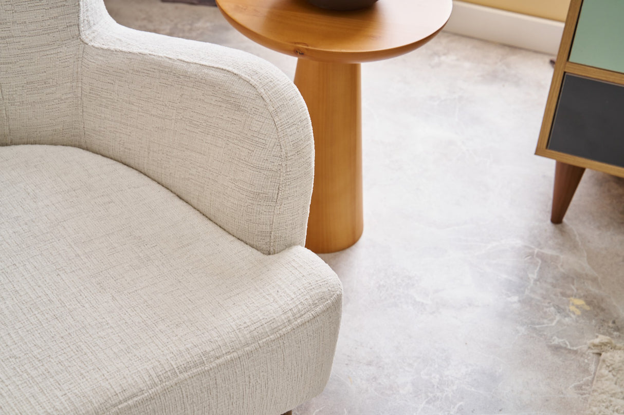 Fauteuils - Moderne fauteuil Beige linnen stof met hoge poot Revos - Dimehouse