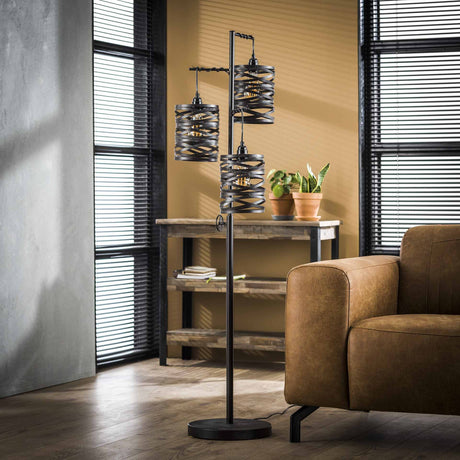 Industriel gulvlampe Spin Metal 3-Lys Skifergrå