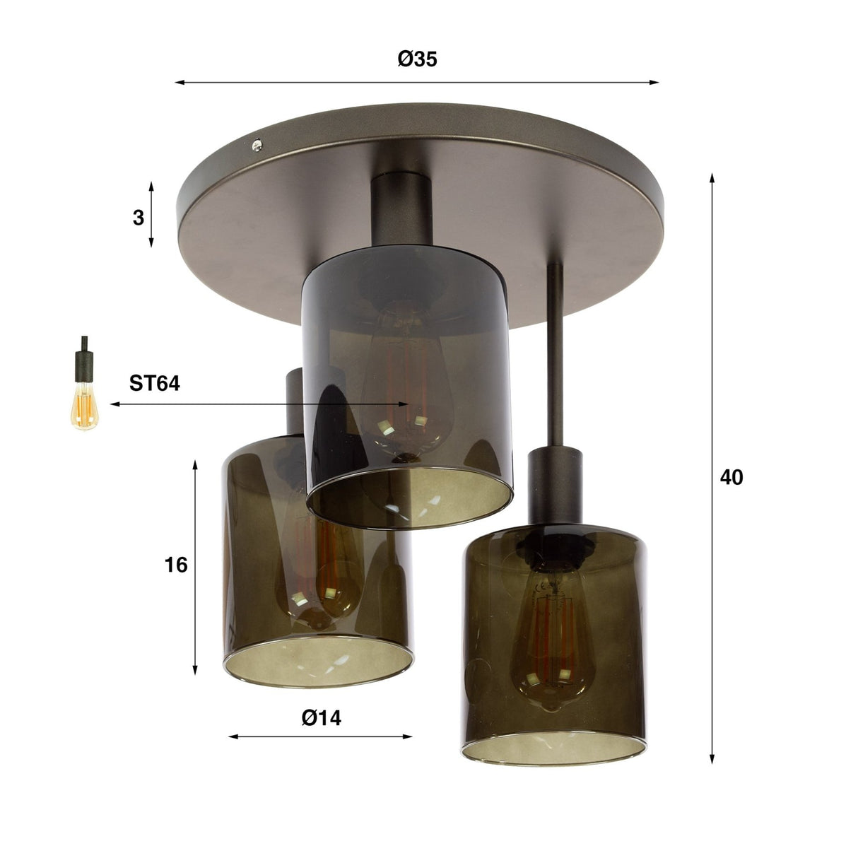 Industriel loftlampe Mason 3-lys - Brun 