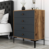Kommode Lizbon Valnød Antracit Melamin 76x90,7x40 cm - 4 skuffer