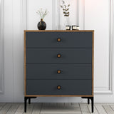 Kommode Lizbon Valnød Antracit Melamin 76x90,7x40 cm - 4 skuffer