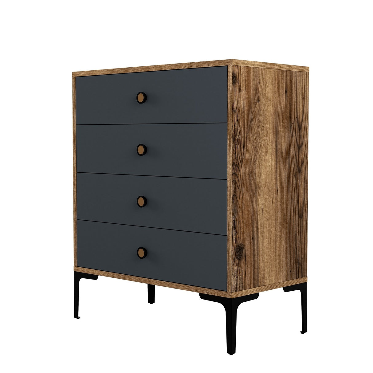 Kommode Lizbon Valnød Antracit Melamin 76x90,7x40 cm - 4 skuffer