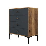 Kommode Lizbon Valnød Antracit Melamin 76x90,7x40 cm - 4 skuffer